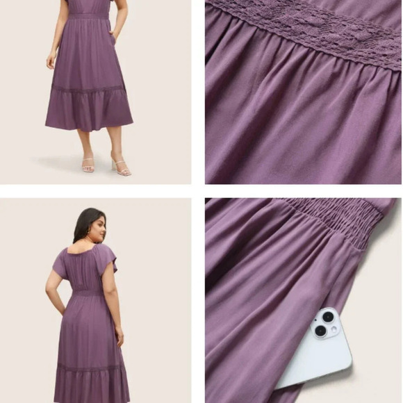 BloomChic Plus Size Solid Cap Sleeve Shirred Frill Trim Dress 3XL us 22 - Picture 2 of 4